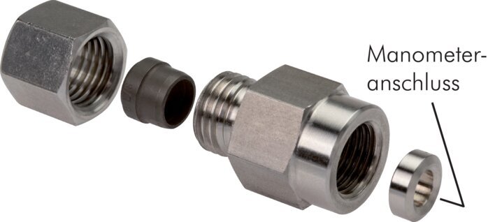 10L & G1/4'' Zink plated Steel Straight Cutting Fitting with Female Threads for Pressure Gauges 315 bar ISO 8434-1 [2 Pieces]