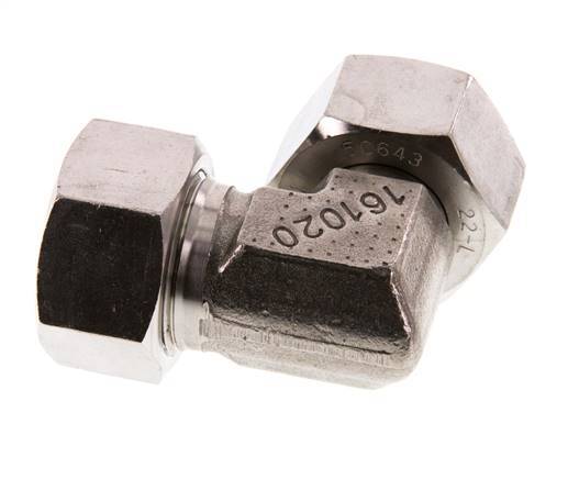 22L Stainless Steel Elbow Cutting Fitting with Swivel 160 bar FKM Adjustable ISO 8434-1