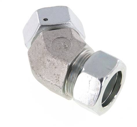 28L Zink plated Steel 45deg Elbow Cutting Fitting with Swivel 160 bar NBR O-ring Sealing Cone Adjustable ISO 8434-1