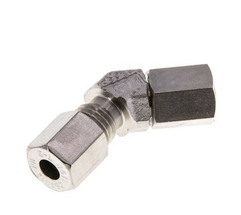 6L Stainless Steel 45deg Elbow Cutting Fitting with Swivel 315 bar FKM O-ring Sealing Cone Adjustable ISO 8434-1