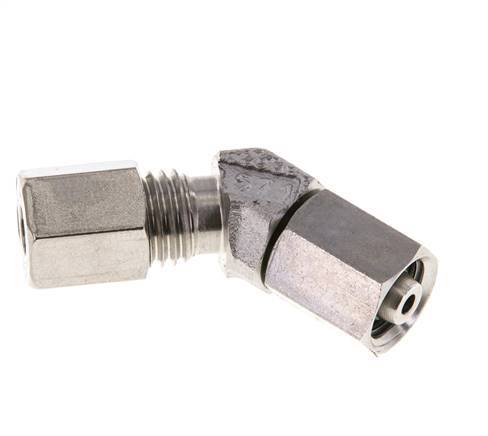 6L Stainless Steel 45deg Elbow Cutting Fitting with Swivel 315 bar FKM O-ring Sealing Cone Adjustable ISO 8434-1