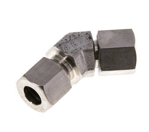 10L Stainless Steel 45deg Elbow Cutting Fitting with Swivel 315 bar FKM O-ring Sealing Cone Adjustable ISO 8434-1