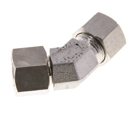 12L Stainless Steel 45deg Elbow Cutting Fitting with Swivel 315 bar FKM O-ring Sealing Cone Adjustable ISO 8434-1