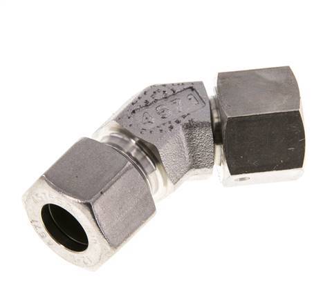 12L Stainless Steel 45deg Elbow Cutting Fitting with Swivel 315 bar FKM O-ring Sealing Cone Adjustable ISO 8434-1