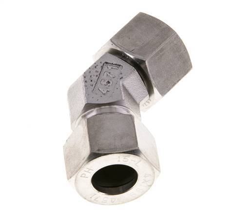 15L Stainless Steel 45deg Elbow Cutting Fitting with Swivel 315 bar FKM O-ring Sealing Cone Adjustable ISO 8434-1