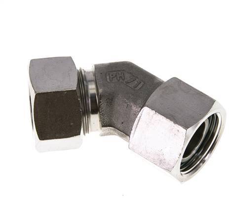 22L Stainless Steel 45deg Elbow Cutting Fitting with Swivel 160 bar FKM O-ring Sealing Cone Adjustable ISO 8434-1