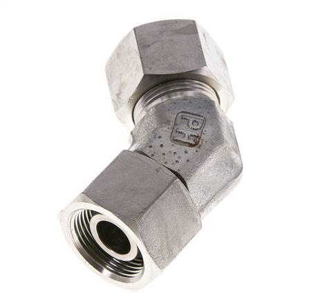 16S Stainless Steel 45deg Elbow Cutting Fitting with Swivel 400 bar FKM O-ring Sealing Cone Adjustable ISO 8434-1