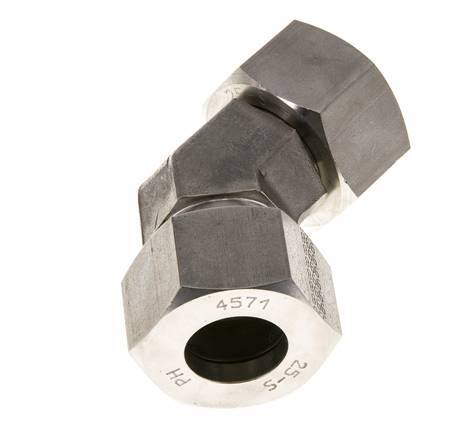 25S Stainless Steel 45deg Elbow Cutting Fitting with Swivel 400 bar FKM O-ring Sealing Cone Adjustable ISO 8434-1