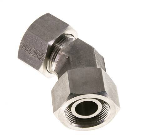 25S Stainless Steel 45deg Elbow Cutting Fitting with Swivel 400 bar FKM O-ring Sealing Cone Adjustable ISO 8434-1