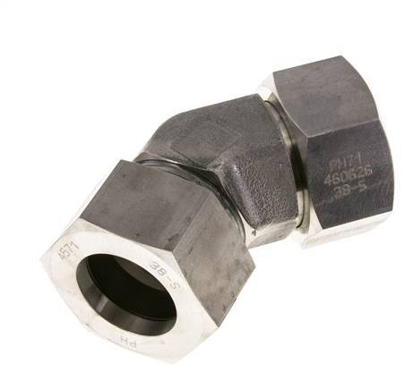 38S Stainless Steel 45deg Elbow Cutting Fitting with Swivel 315 bar FKM O-ring Sealing Cone Adjustable ISO 8434-1