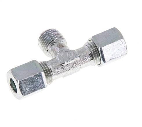 6LL & M10x1 (con) Zink plated Steel T-Shape Tee Cutting Fitting with Male Threads 100 bar ISO 8434-1