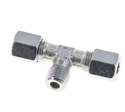 6LL & M10x1 (con) Zink plated Steel T-Shape Tee Cutting Fitting with Male Threads 100 bar ISO 8434-1