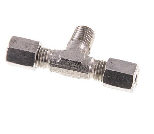 4LL & M8x1 (con) Stainless Steel T-Shape Tee Cutting Fitting with Male Threads 100 bar ISO 8434-1