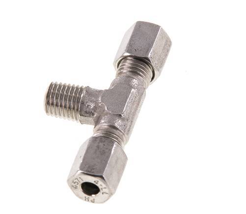 4LL & M8x1 (con) Stainless Steel T-Shape Tee Cutting Fitting with Male Threads 100 bar ISO 8434-1