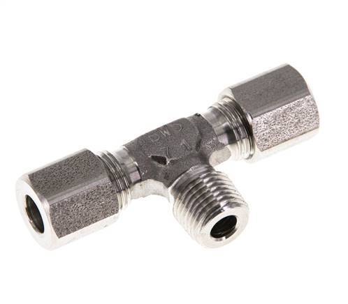 6LL & M10x1 (con) Stainless Steel T-Shape Tee Cutting Fitting with Male Threads 100 bar ISO 8434-1