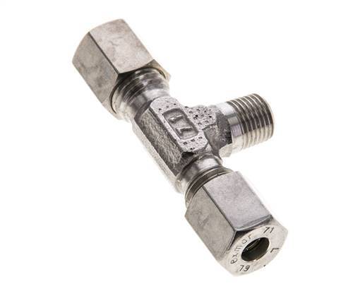 6L & M10x1 (con) Stainless Steel T-Shape Tee Compression Fitting with Male Threads 315 bar ISO 8434-1