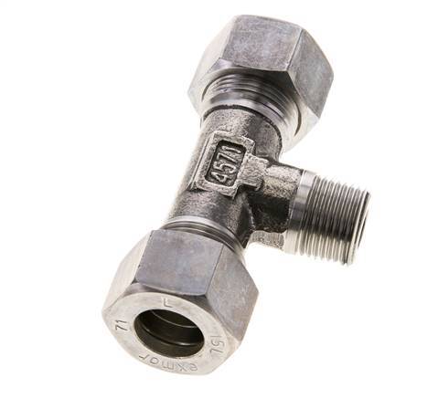 15L & M18x1.5 (con) Stainless Steel T-Shape Tee Compression Fitting with Male Threads 315 bar ISO 8434-1