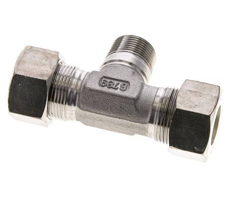 18L & M22x1.5 (con) Stainless Steel T-Shape Tee Compression Fitting with Male Threads 315 bar ISO 8434-1