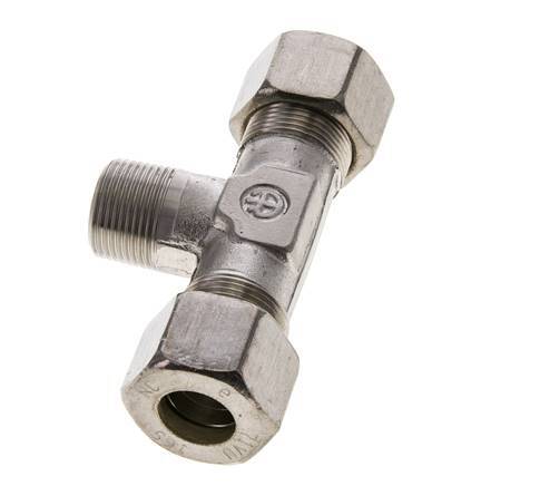 16S & M22x1.5 (con) Stainless Steel T-Shape Tee Compression Fitting with Male Threads 400 bar ISO 8434-1