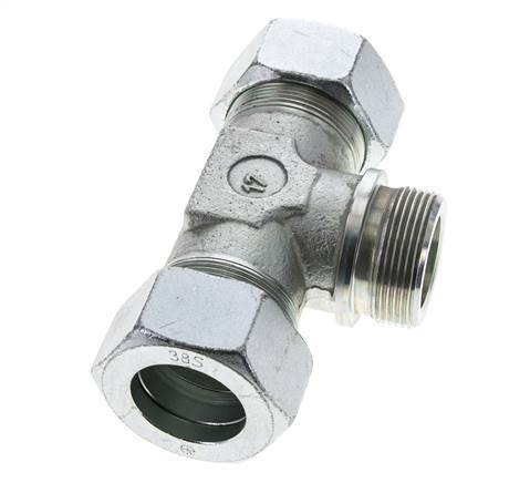 38S & G1-1/2'' Zink plated Steel T-Shape Tee Cutting Fitting with Male Threads 315 bar ISO 8434-1