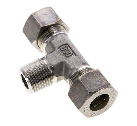 15L & R1/2'' Stainless Steel T-Shape Tee Compression Fitting with Male Threads 315 bar ISO 8434-1