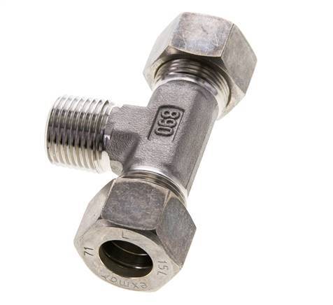 15L & R1/2'' Stainless Steel T-Shape Tee Compression Fitting with Male Threads 315 bar ISO 8434-1
