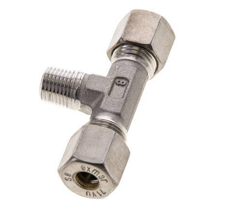 8S & R1/4'' Stainless Steel T-Shape Tee Compression Fitting with Male Threads 500 bar ISO 8434-1
