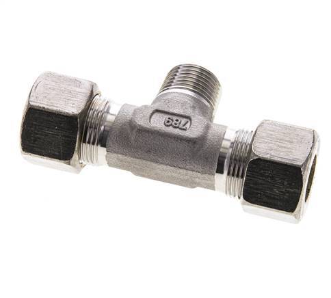 16S & R1/2'' Stainless Steel T-Shape Tee Compression Fitting with Male Threads 400 bar ISO 8434-1