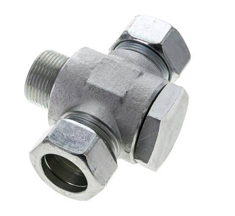 28L & M33x2 Zink plated Steel Tee Swivel Joint Cutting Fitting with Male Threads 160 bar ISO 8434-1