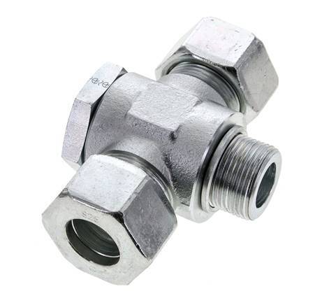 25S & M33x2 Zink plated Steel Tee Swivel Joint Cutting Fitting with Male Threads 250 bar ISO 8434-1