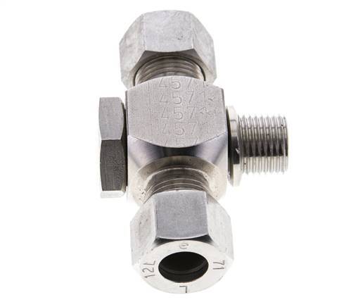 12L & M16x1.5 Stainless Steel Tee Swivel Joint Cutting Fitting with Male Threads 315 bar ISO 8434-1