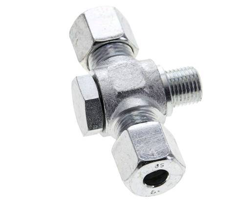 8S & G1/4'' Zink plated Steel Tee Swivel Joint Cutting Fitting with Male Threads 400 bar ISO 8434-1