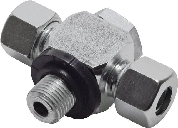 28L & M33x2 Zink plated Steel Tee Swivel Joint Cutting Fitting with Male Threads 160 bar NBR ISO 8434-1