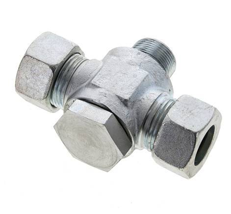 22L & M26x1.5 Zink plated Steel Tee Swivel Joint Cutting Fitting with Male Threads 160 bar NBR ISO 8434-1