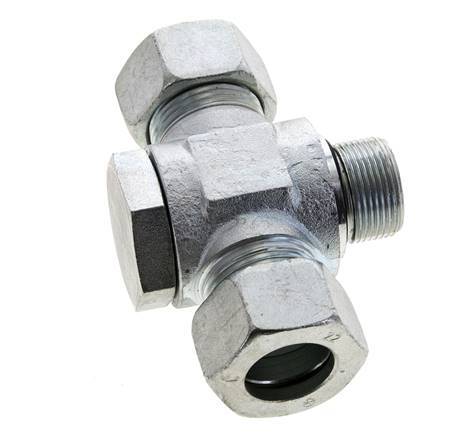 22L & M26x1.5 Zink plated Steel Tee Swivel Joint Cutting Fitting with Male Threads 160 bar NBR ISO 8434-1