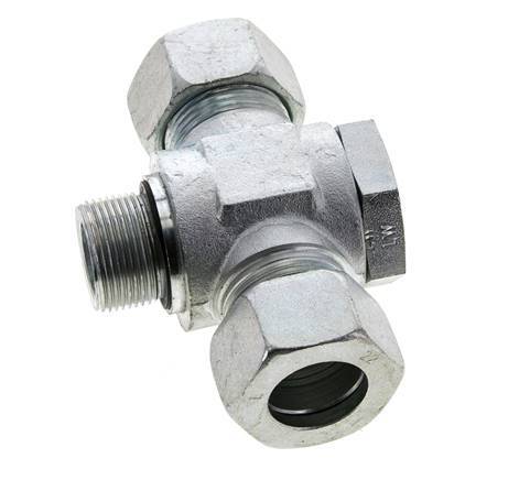 22L & M26x1.5 Zink plated Steel Tee Swivel Joint Cutting Fitting with Male Threads 160 bar NBR ISO 8434-1