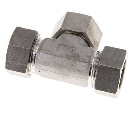 28L Stainless Steel T-Shape Tee Cutting Fitting with Swivel 160 bar FKM Adjustable ISO 8434-1