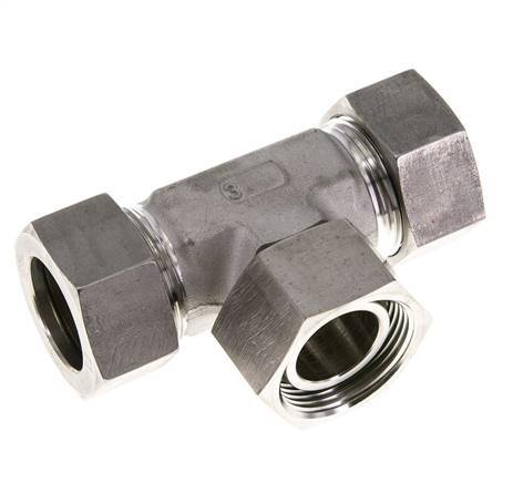 28L Stainless Steel T-Shape Tee Cutting Fitting with Swivel 160 bar FKM Adjustable ISO 8434-1