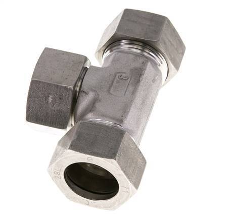 28L Stainless Steel T-Shape Tee Cutting Fitting with Swivel 160 bar FKM Adjustable ISO 8434-1