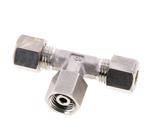 8L Stainless Steel T-Shape Tee Compression Fitting with Swivel 315 bar FKM Adjustable ISO 8434-1