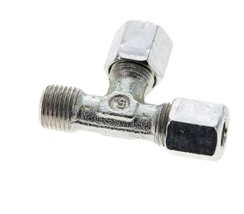 6LL & M10x1 (con) Zink Plated Steel Right Angle Tee Cutting Fitting with Male Threads 100 bar ISO 8434-1