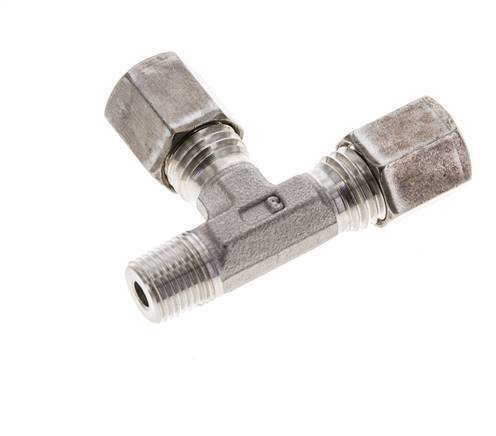 6L & M10x1 (con) Stainless Steel Right Angle Tee Compression Fitting with Male Threads 315 bar ISO 8434-1