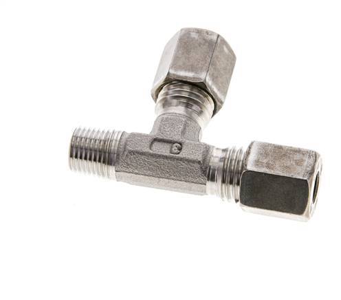6L & M10x1 (con) Stainless Steel Right Angle Tee Compression Fitting with Male Threads 315 bar ISO 8434-1