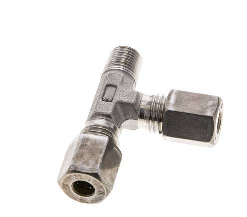 6L & M10x1 (con) Stainless Steel Right Angle Tee Compression Fitting with Male Threads 315 bar ISO 8434-1