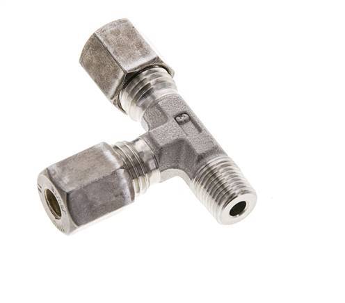 6L & M10x1 (con) Stainless Steel Right Angle Tee Compression Fitting with Male Threads 315 bar ISO 8434-1