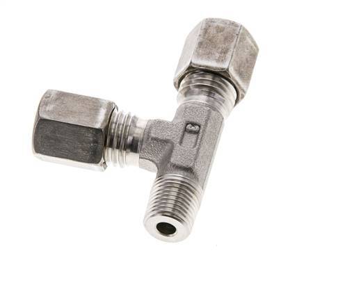 6L & M10x1 (con) Stainless Steel Right Angle Tee Compression Fitting with Male Threads 315 bar ISO 8434-1