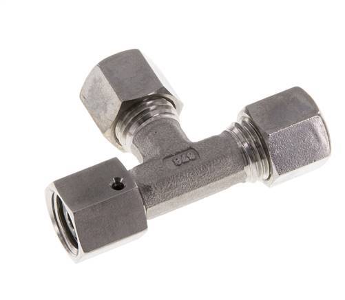 8L Stainless Steel Right Angle Tee Compression Fitting with Swivel 315 bar FKM Adjustable ISO 8434-1