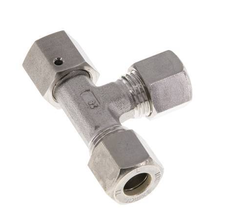 10L Stainless Steel Right Angle Tee Compression Fitting with Swivel 315 bar FKM Adjustable ISO 8434-1