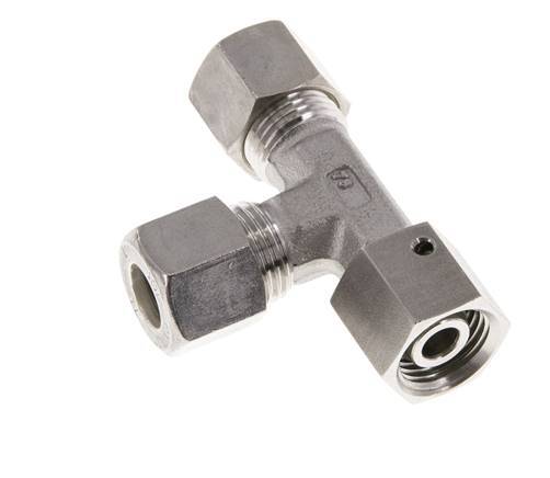 10L Stainless Steel Right Angle Tee Compression Fitting with Swivel 315 bar FKM Adjustable ISO 8434-1