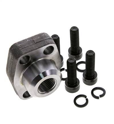 1'' SAE Flange 3000 PSI Plain Steel with G1/2'' Female Threads ISO 6162-1